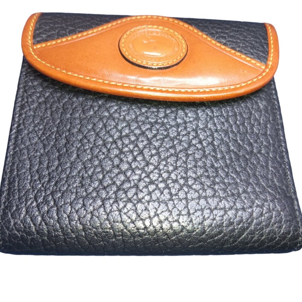 Vintage Dooney & Bourke Blue Pebbled Leather Wallet With Kiss Lock Id Holder